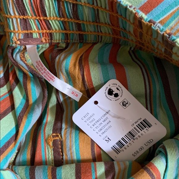 FREE PEOPLE Saylor Poplin Stripe Shorts Retro Oversized NWT Teal Orange Green - Picture 10 of 10